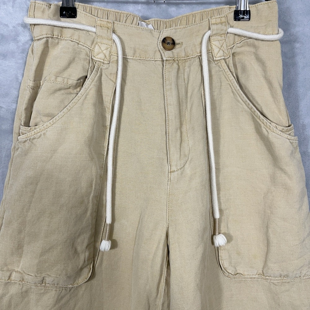 Joie Women Utility Pants 2 Citronelle Faded Wash Retro Wide Leg Linen Blend - Picture 2 of 10